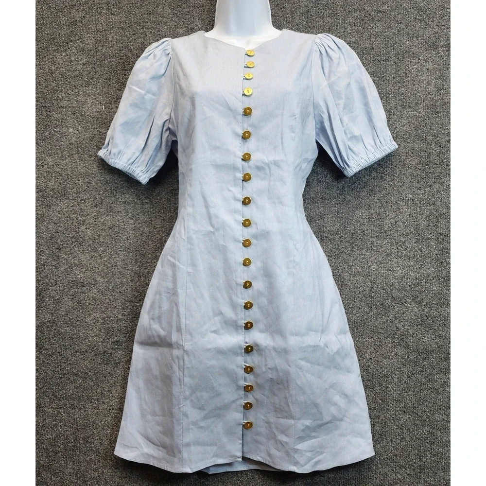 NWT J.Crew Women Linen Blend Puff Sleeve Button Front Cottagecore Mini Dress 4